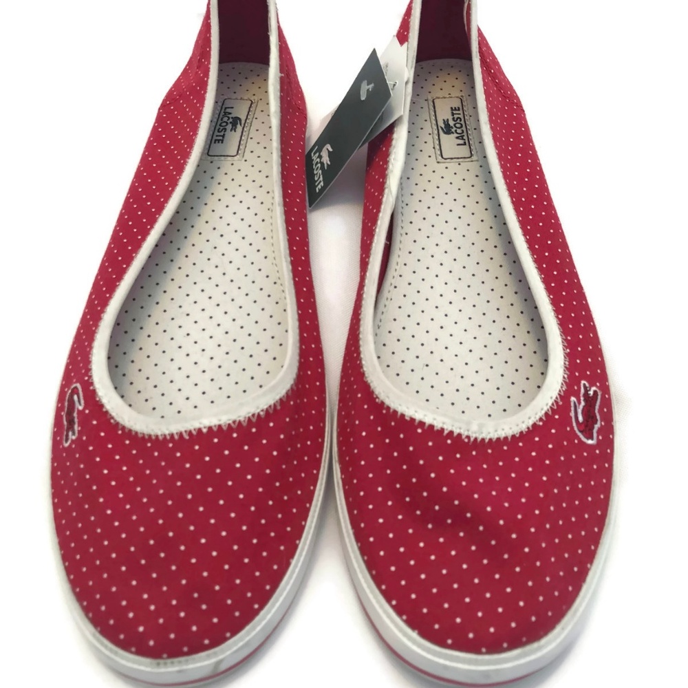 Lacoste Marthe Red Polka Dot Flat Shoes 10